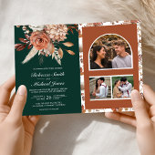 Invitation Terracotta Floral Emerald Green QR Code Wedding