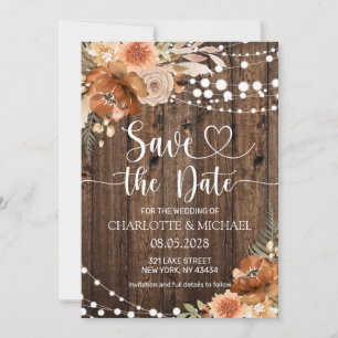 Invitation Terracotta Floral Enregistrer la Date Mariage