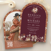 Invitation Terracotta Floral Fleur sauvage Burgundy Arch Mari