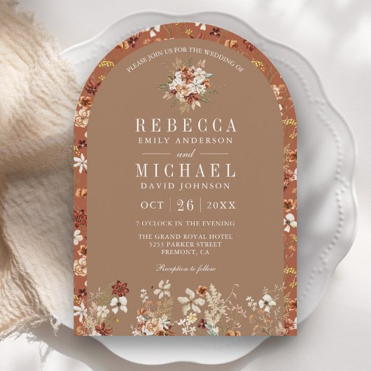 Invitation Terracotta Floral Fleur sauvage Mariage Arc Beige