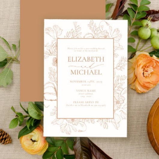Invitation Terracotta Floral Line Art Post Mariage Brunch