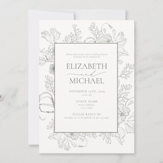 Invitation Terracotta Floral Line Art Post Mariage Brunch (Devant)