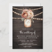 Invitation Terracotta Floral Mason Jar Wood QR Code Mariage (Devant)