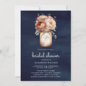 Invitation Terracotta Floral Navy Blue Photo Fête des mariées (Devant)