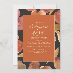 Invitation Terracotta Floral Noir Surprise 40e Brûlé Orange