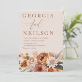 Invitation Terracotta Floral Orange Brown Mariage de automne  (Debout devant)