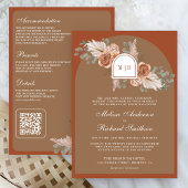 Invitation Terracotta Floral Pampas Beige Tan QR Code Wedding