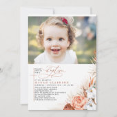 Invitation Terracotta Floral Pampas Grass Baptême Photo (Devant)