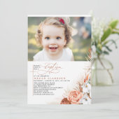Invitation Terracotta Floral Pampas Grass Baptême Photo (Debout devant)