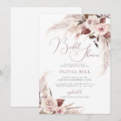 Invitation Terracotta Floral Pampas Grass Boho Fête des marié (Devant / Derrière)