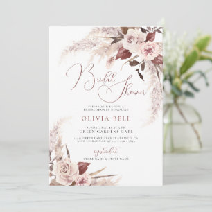 Invitation Terracotta Floral Pampas Grass Boho Fête des marié