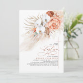 Invitation Terracotta Floral Pampas Grass Moderne Baptême (Debout devant)