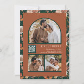 Invitation Terracotta Floral Photo QR Code Emerald Wedding (Dos)
