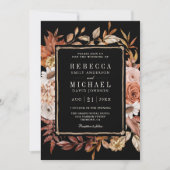 Invitation Terracotta Floral Photo QR Code Mariage noir (Devant)