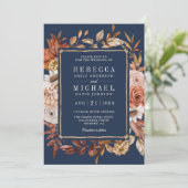 Invitation Terracotta Floral Photo QR Code Marine Mariage ble (Debout devant)