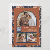 Invitation Terracotta Floral Photo QR Code Marine Mariage ble (Dos)