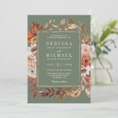 Invitation Terracotta Floral Photo QR Code Sage Mariage (Debout devant)