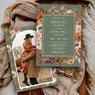 Invitation Terracotta Floral Photo Sage Fête des mariées vert