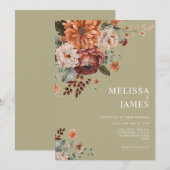 Invitation Terracotta Floral Sage Green Mariage botanique (Devant / Derrière)