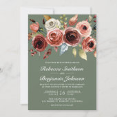 Invitation Terracotta Floral Sage Green QR Code Wedding (Devant)