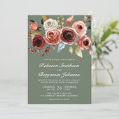 Invitation Terracotta Floral Sage Green QR Code Wedding (Debout devant)