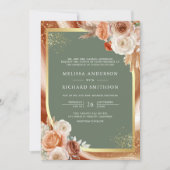 Invitation Terracotta Floral Sage Vert Photo QR Code Mariage (Devant)