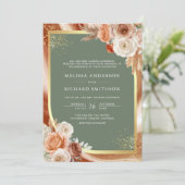 Invitation Terracotta Floral Sage Vert Photo QR Code Mariage (Debout devant)