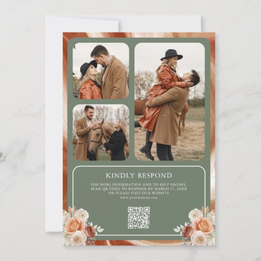 Invitation Terracotta Floral Sage Vert Photo QR Code Mariage (Dos)