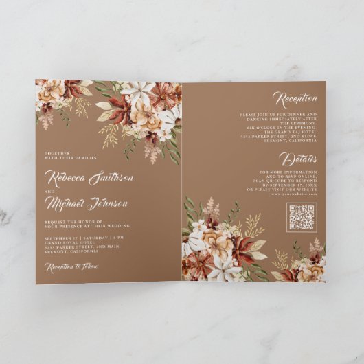Invitation Terracotta Floral Wildflower Beige Tan Wedding (Intérieur)