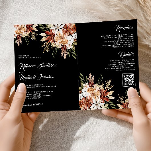Invitation Terracotta Floral Wildflower Black Wedding
