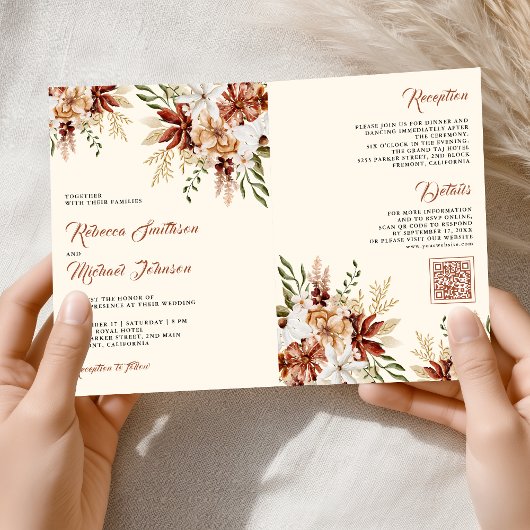 Invitation Terracotta Floral Wildflower Cream Wedding