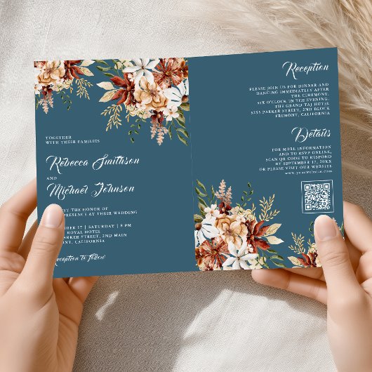 Invitation Terracotta Floral Wildflower Dusty Blue Wedding