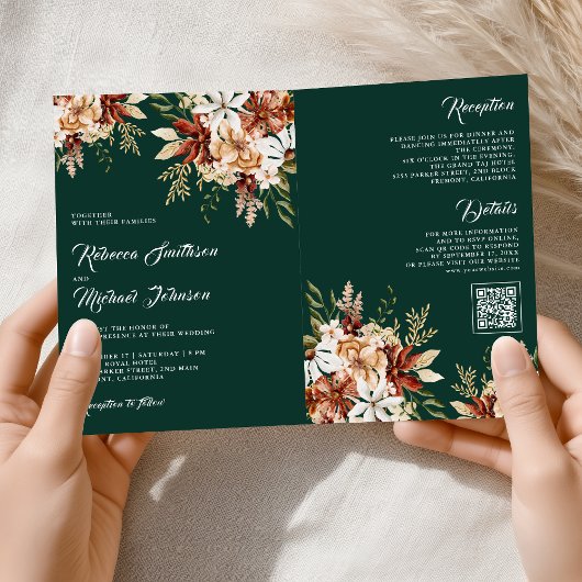 Invitation Terracotta Floral Wildflower Emerald Green Wedding