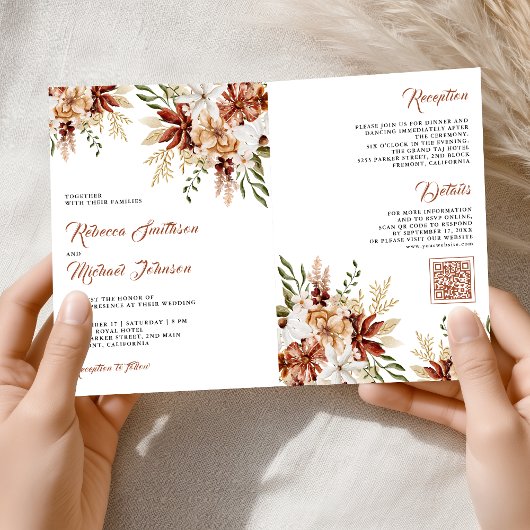 Invitation Terracotta Floral Wildflower White Wedding