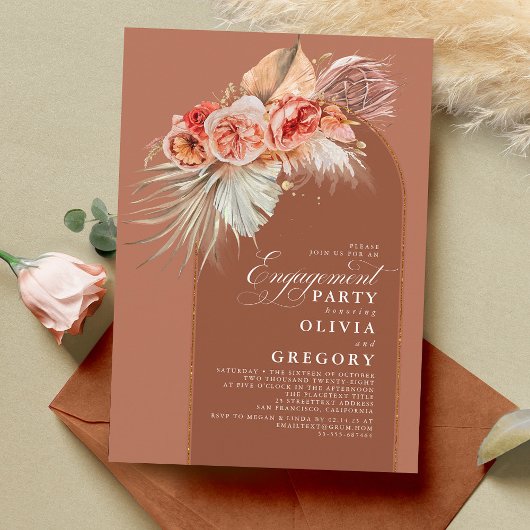Invitation Terracotta Florale Pampas Partie d'engagement en h