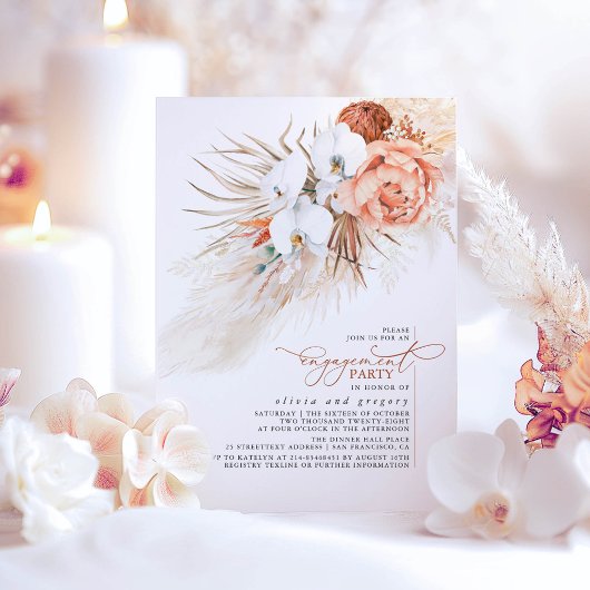 Invitation Terracotta Florale Pampas Partie d'engagement en h