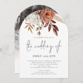Invitation Terracotta Florals Photo QR Code Wedding Arch (Devant / Derrière)