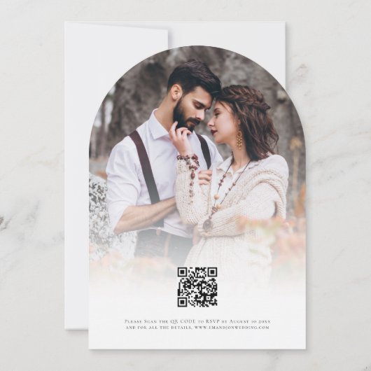 Invitation Terracotta Florals Photo QR Code Wedding Arch (Dos)