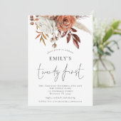 Invitation Terracotta Florals Vingt-et-unième fête d'annivers (Debout devant)