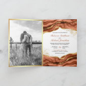 Invitation Terracotta Gold Abstract Ink QR Code Wedding (Intérieur)