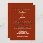 Invitation Terracotta Gras Terre Chaude Couleur Simple Mariag (Devant / Derrière)