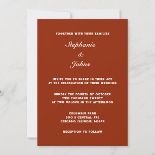 Invitation Terracotta Gras Terre Chaude Couleur Simple Mariag