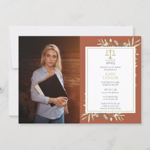 Invitation Terracotta Green Law School Graduation Photo Dans