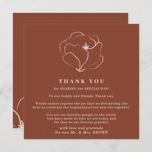 Invitation Terracotta Indie Rustic Simple merci (Devant / Derrière)