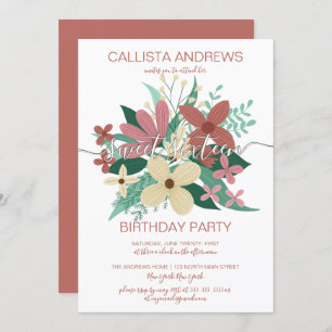 Invitation Terracotta ivoire Floral Vert Bouquet Sweet 16