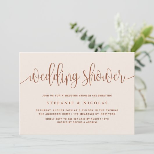 Invitation Terracotta Joli Wedding shower Calligraphie (Debout devant)