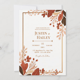 Invitation Terracotta Ligne Feuille Botanique Dorée Mariage