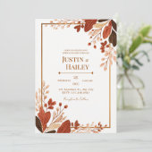 Invitation Terracotta Line Leaf Gilded Botanical Wedding (Debout devant)