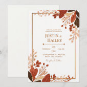 Invitation Terracotta Line Leaf Gilded Botanical Wedding (Devant / Derrière)