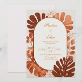Invitation Terracotta Line Monstera Gold Arch Wedding (Devant / Derrière)